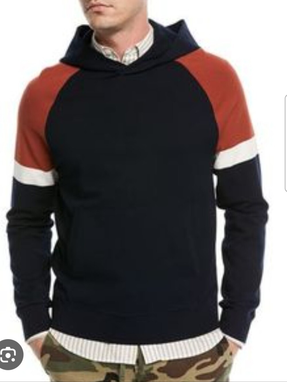 Vince Hoodie Mens Medium Navy Rust Colorblock Raglan Kangaroo Pocket Pullover